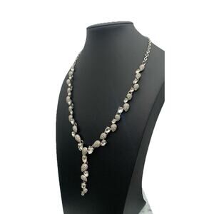 INC International Concepts silver Tone Y neck crystal statement Necklace Signed